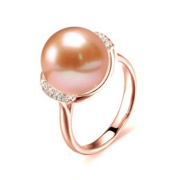 Bague circulaire plateau or rose diamants - Perle culture ro