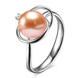 Bague perle d'eau douce rose - 9.5/10mm, AAA - Or blanc, dia