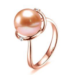 Bague or rose style circulaire - Perle de culture - 2 diaman