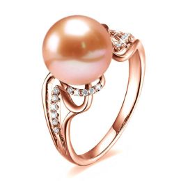 Bague moderne luxe perle de culture rose - Or rose, diamants