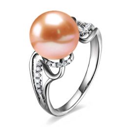 Bague luxe et moderne perle eau douce rose - Or blanc, diama