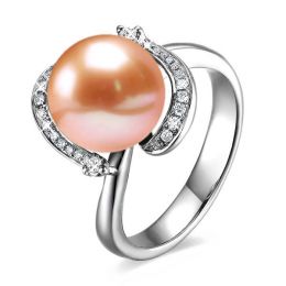 Bague voluptueuse or blanc et perle de culture rose - Diaman