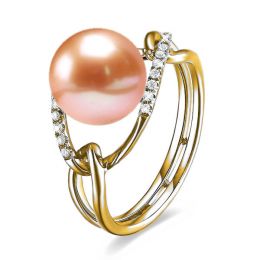 Bague or jaune perle rose eau douce - 2 anneaux unis en diam