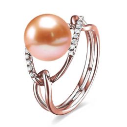 Bague or rose perle rose eau douce - 2 anneaux unis en diama