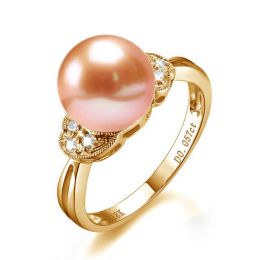 Bague perle Chine - Perle d'eau douce rose - Diamants, or ja