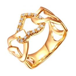 Bague or jaune diamants en forme de succession de coeurs