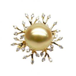 Bague luxe - Branche corail - Perle d'Australie, or jaune, d