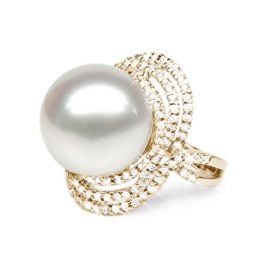 Bague perle d'Australie - Pavage diamants luminescents - Or jaune