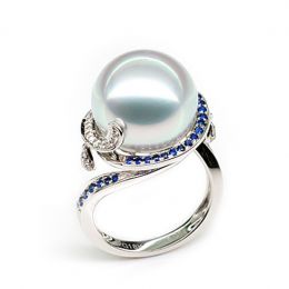 Bague de l'Île Bruny - Perle Australie blanche - Diamants, s