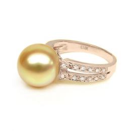 Bague des Australes - Perle d'Australie dorée - Or rose, dia