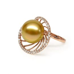 Bague forme elliptique - Perle d'Australie dorée - Or rose,