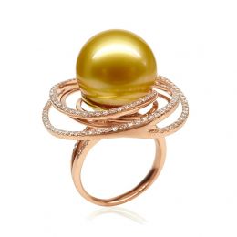 Bague pendentif Or rose, diamants, perle d'Australie dorée