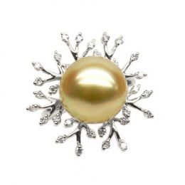 Bague luxe - Branche corail - Perle d'Australie, or blanc, d
