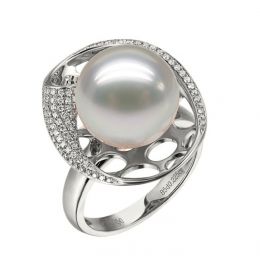 Bague corail starlette - Perle d'Australie, or blanc et diam