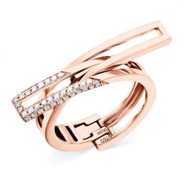 Bague anneau d'exception. Pendentif or rose diamants forme c