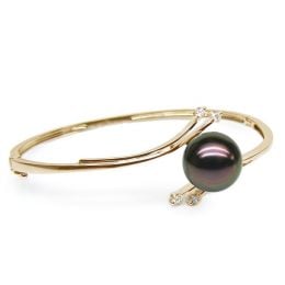 Bracelet jonc or jaune - Perle de Tahiti noire - 11/11.5mm, Top GEMME
