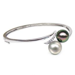 Bracelet or blanc, diamants et perles des mers du sud multic