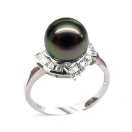 Bague Uracane - Perle de Tahiti - Or blanc, diamants princesses