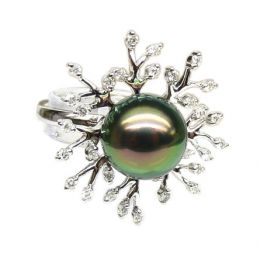 Bague de luxe - Récifs coralliens - Perle de Tahiti, or blanc, diamants