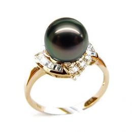 Bague Uracane - Perle de Tahiti - Or jaune, diamants princesses