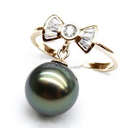 Bague noeud papillon - Perle de Tahiti mobile - Or jaune, di