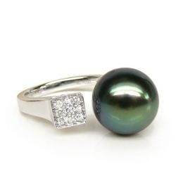 Création bague or blanc - Perle de Tahiti - Pavage diamants