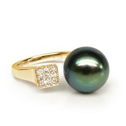 Création bague or jaune - Perle de Tahiti - Pavage diamants