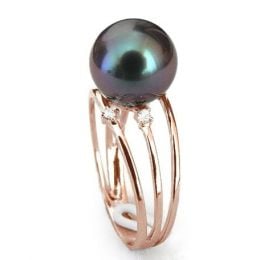 Bague 3 anneaux liés - Perle de Tahiti - Or rose, diamants