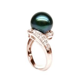 Bague Tuamotu - Perle de Tahiti noire émeraude - Or rose, di