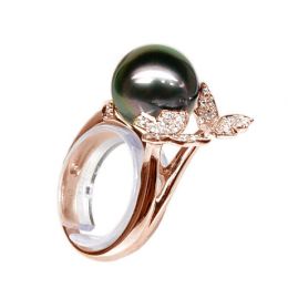Bague gracieux - Perle de Tahiti - Or rose, diamants
