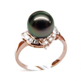 Bague Uracane - Perle de Tahiti - Or rose, diamants princess