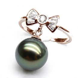 Bague noeud papillon - Perle de Tahiti mobile - Or rose, dia