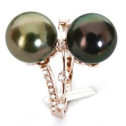 Bague Toi et Moi - You and Me - Perles de Tahiti, or rose, d