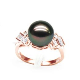 Bague Java Géométrique or rose - Perle de Tahiti - Diamants