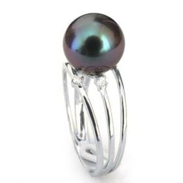Bague 3 anneaux liés - Perle de Tahiti - Or blanc, diamants