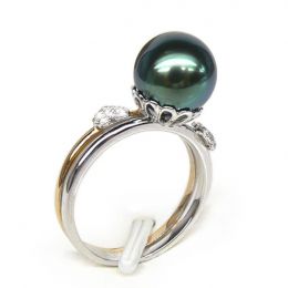 Bague coeurs - Ovation à l'amour - Perle de Tahiti - 2 ors,