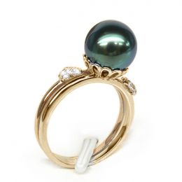 Bague coeurs - Ovation à l'amour - Perle de Tahiti - 2 ors,