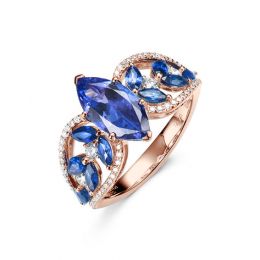 Bague Mère Nature - Saphir bleu - Or rose, diamant