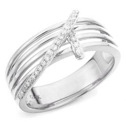 Bague 4 anneaux liés - Or blanc - Diamants sertis grains