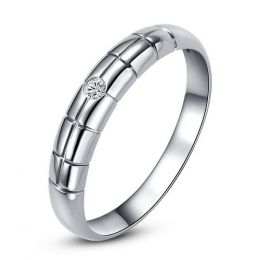 Alliance homme motifs quadrillés - Platine, diamant clos
