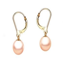 Boucles d'oreilles perles roses de culture 8.5/9mm - Dormeuses or jaune