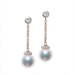 Pendantes chainette forçat. Perles Akoya Or rose et diamants