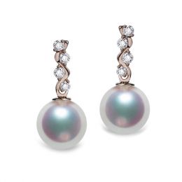 Pendants oreilles Miya. Perles Akoya Japon. Or rose, diamant