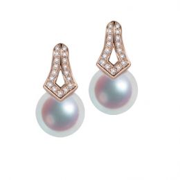 Boucles oreilles perles Japon. Pendants Michiko Or rose, dia
