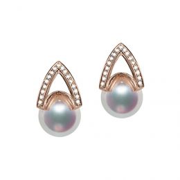 Boucle d oreille or rose - diamant - Perle Akoya Japon - Mas
