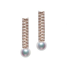 Boucle d oreille perle du Japon. Or rose, diamant - Hatsune