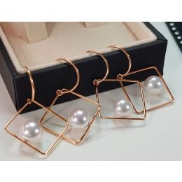 Pendantes d'oreilles carrées Perles Akoya et Or rose I Chokk