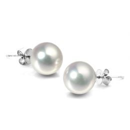 Boucles d'oreilles clous or blanc - Perles Akoya de mer Japo