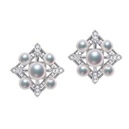 Boucles Oreilles Voyage stellaire. Or blanc Perle Akoya 