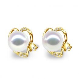 Boucles d'oreilles clous - Perles Akoya - Or jaune et Diamants